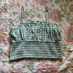 American Eagle Smocked Green Cropped Top